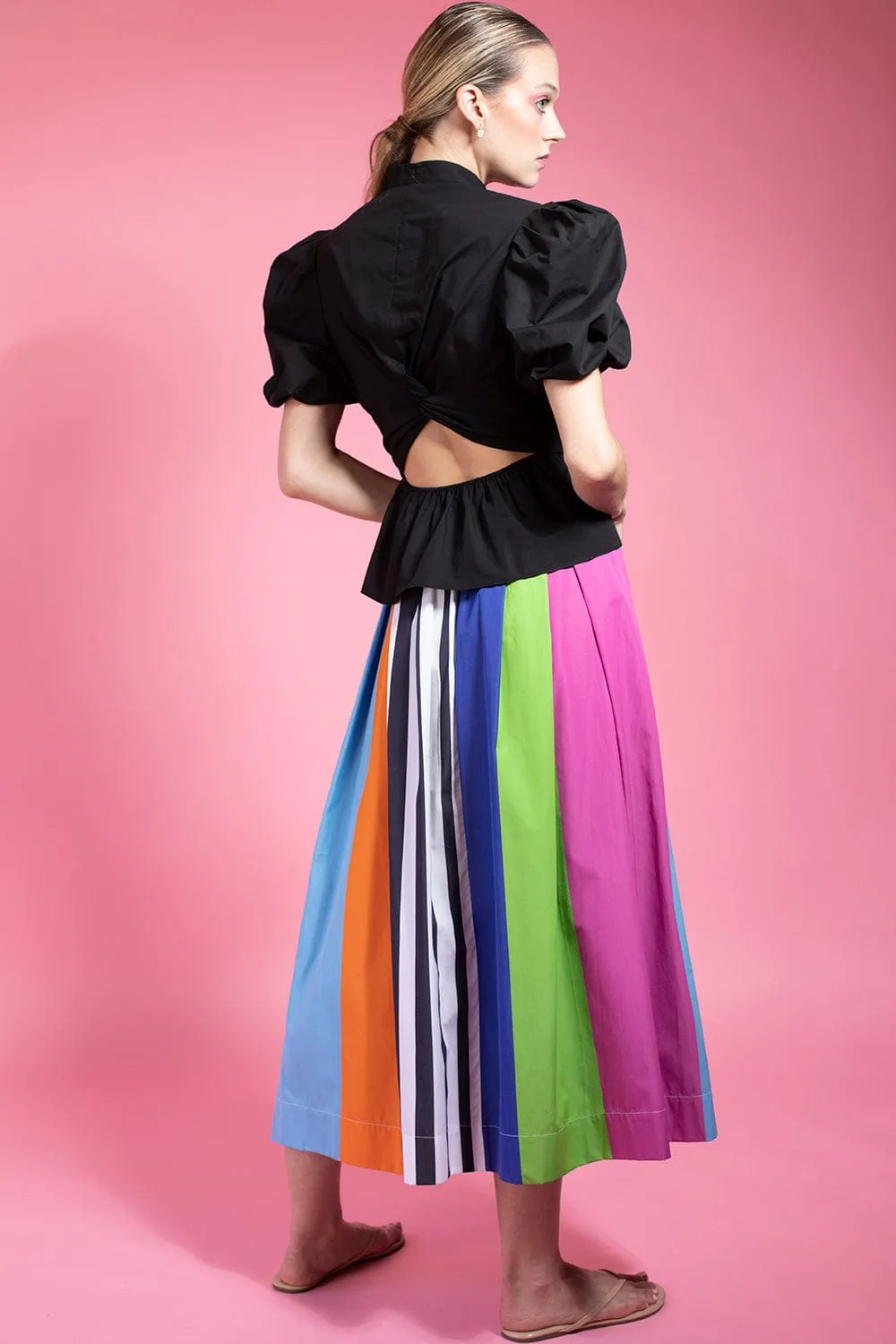 Draped Puff Sleeve Blouse - Black