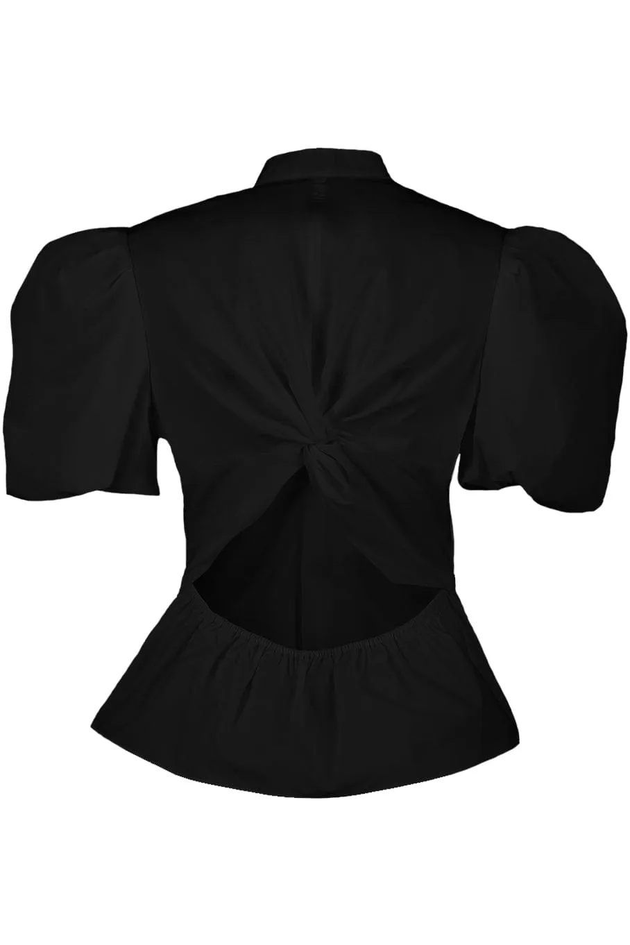 Draped Puff Sleeve Blouse - Black
