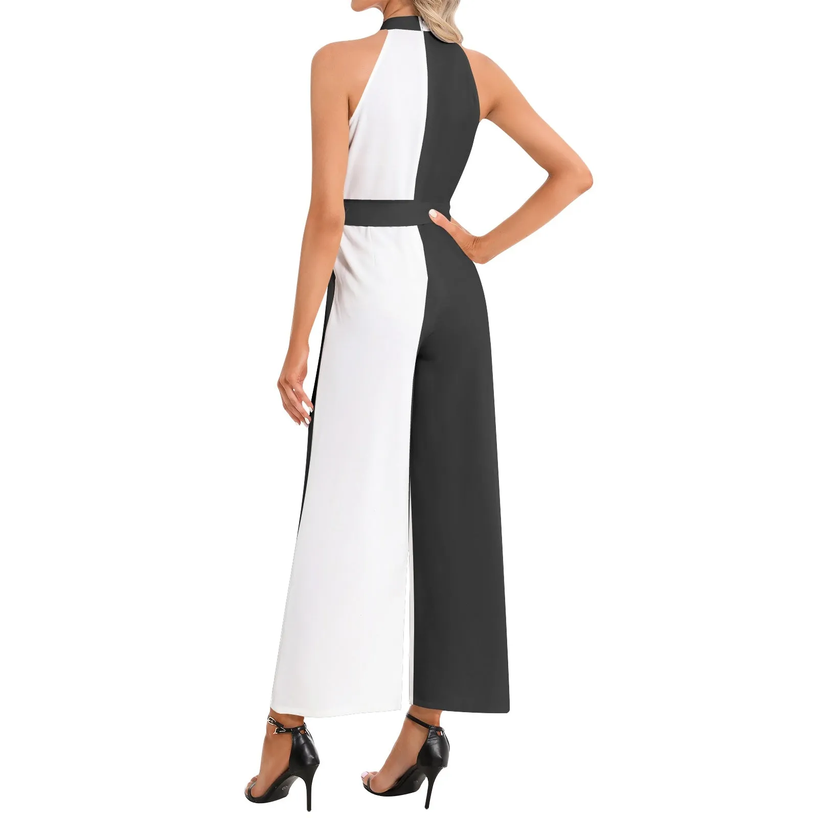 Dynamic Duo Halter Neck Buckle Belted Jumpsuit