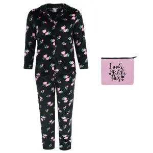 em & alfie Women's Floral Notch Long Sleeve 3 Piece Pajama Set
