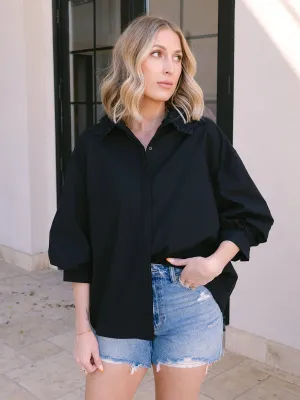 Endless Rose Black Peekaboo Lace Collared Shirt