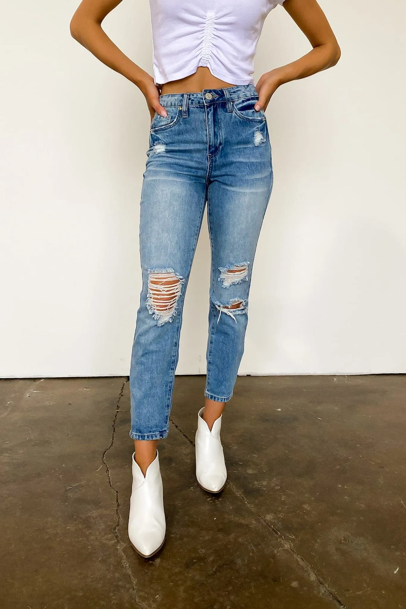 Estiana Dream High Rise Stretch Distressed Mom Jeans - FINAL SALE