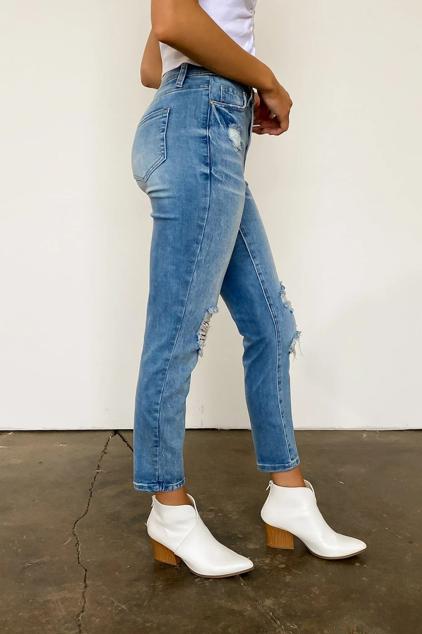 Estiana Dream High Rise Stretch Distressed Mom Jeans - FINAL SALE