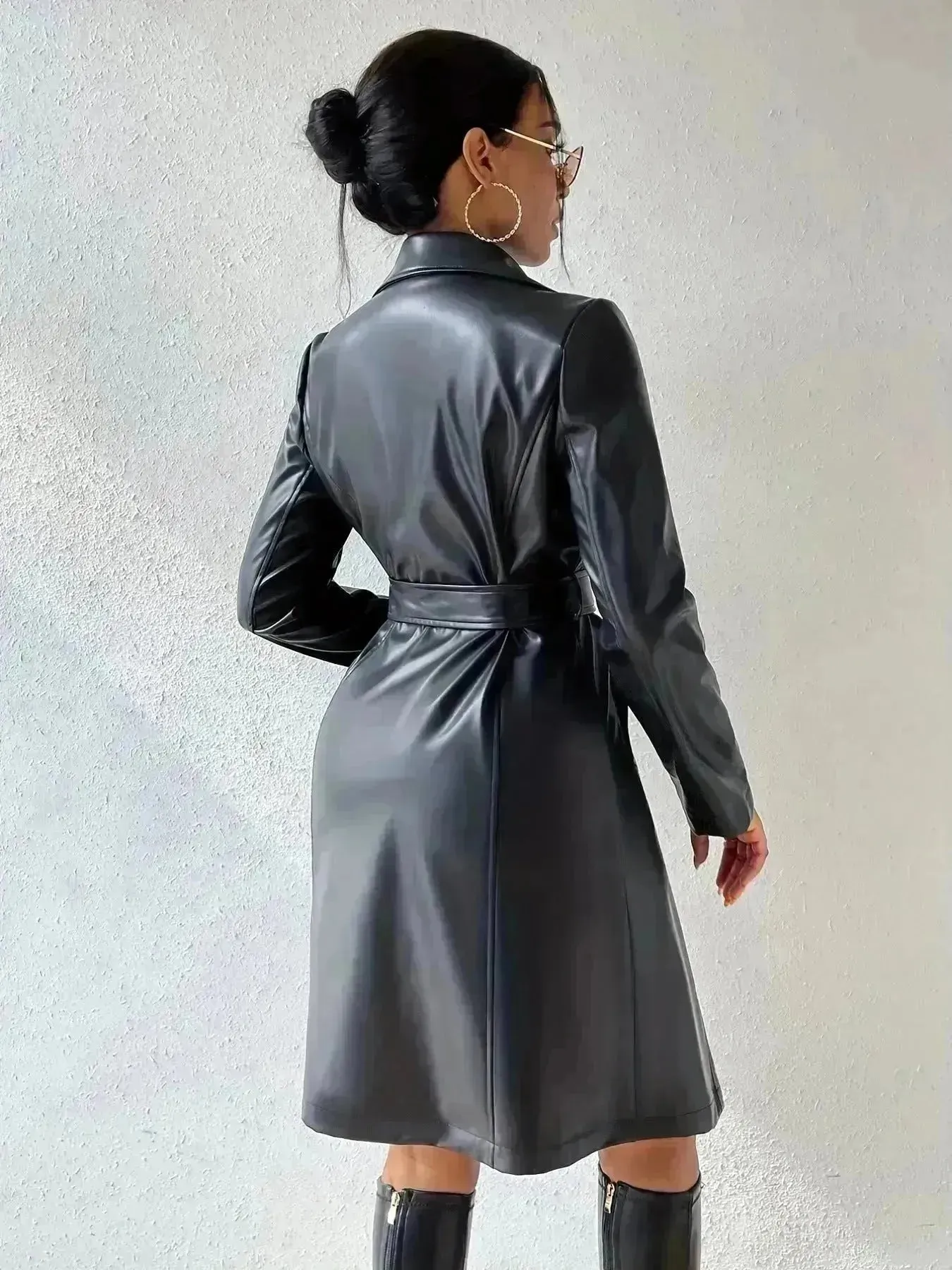 Fashionable Longline leather overcoat Jacket for women