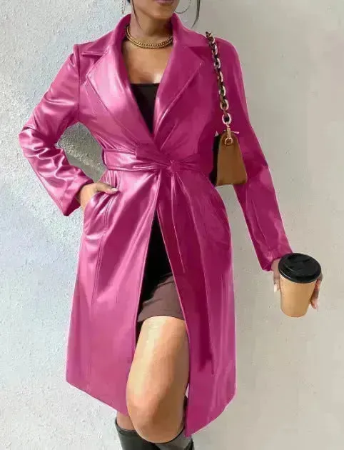 Fashionable Longline leather overcoat Jacket for women