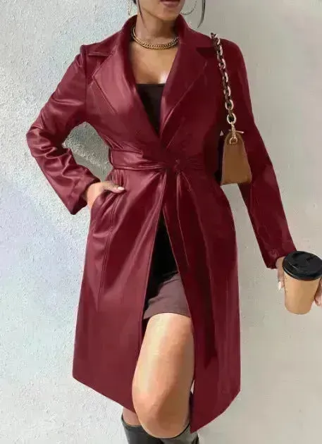 Fashionable Longline leather overcoat Jacket for women