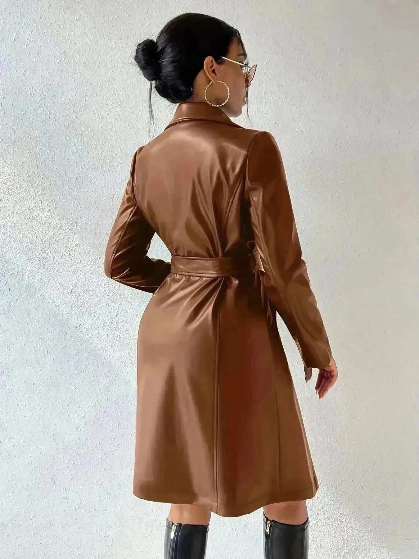 Fashionable Longline leather overcoat Jacket for women