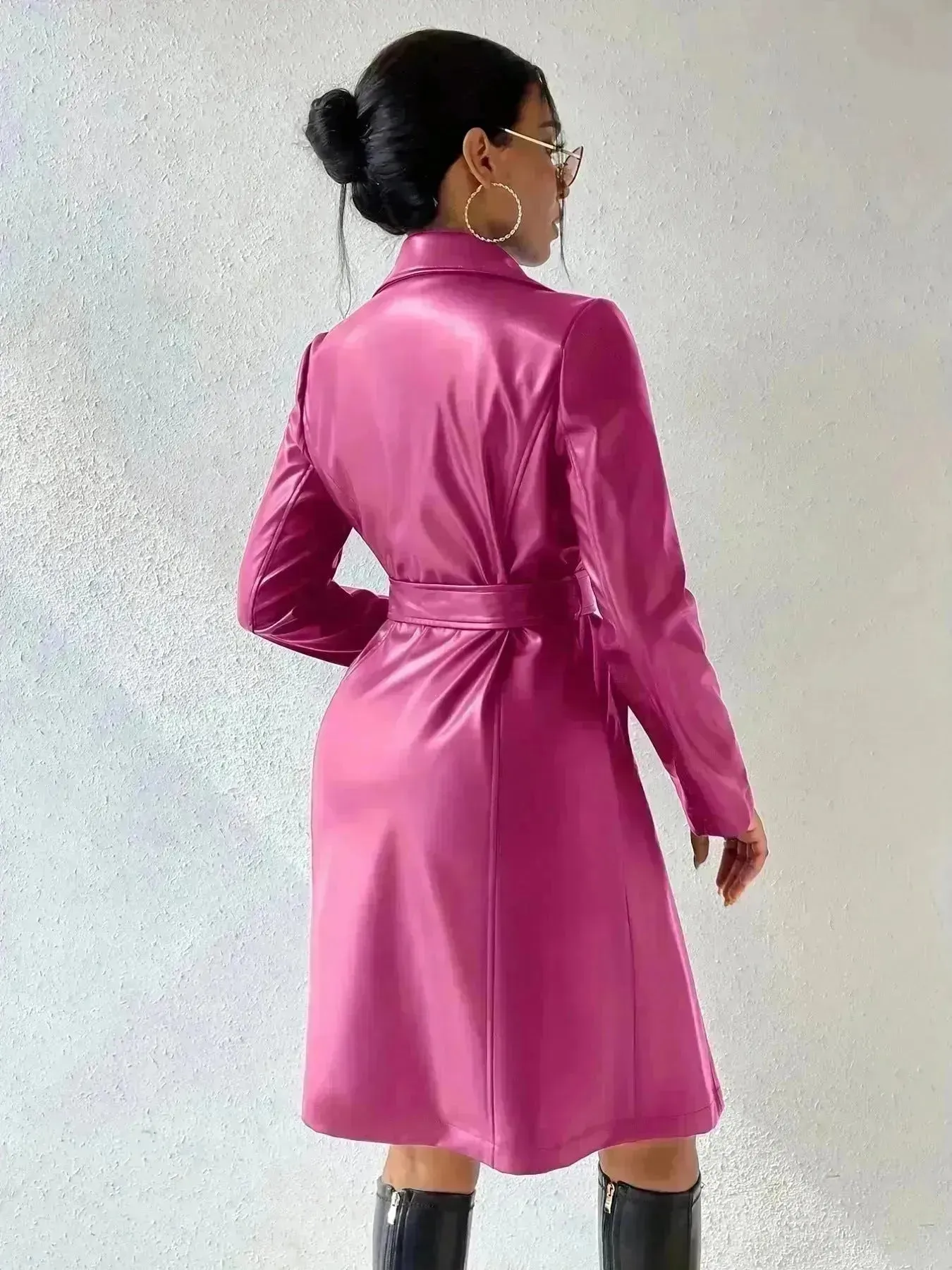 Fashionable Longline leather overcoat Jacket for women