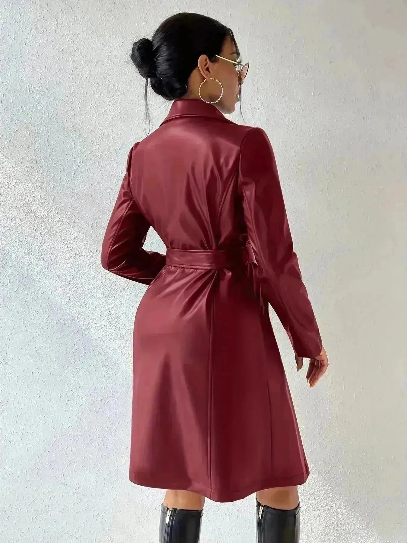 Fashionable Longline leather overcoat Jacket for women