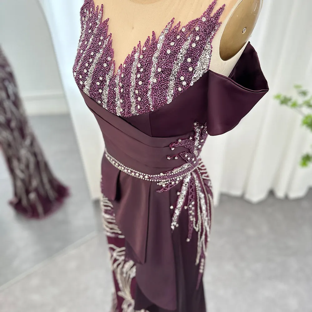 For Sale Burgundy Mermaid Luxury Evening Dress for Women Wedding SS481