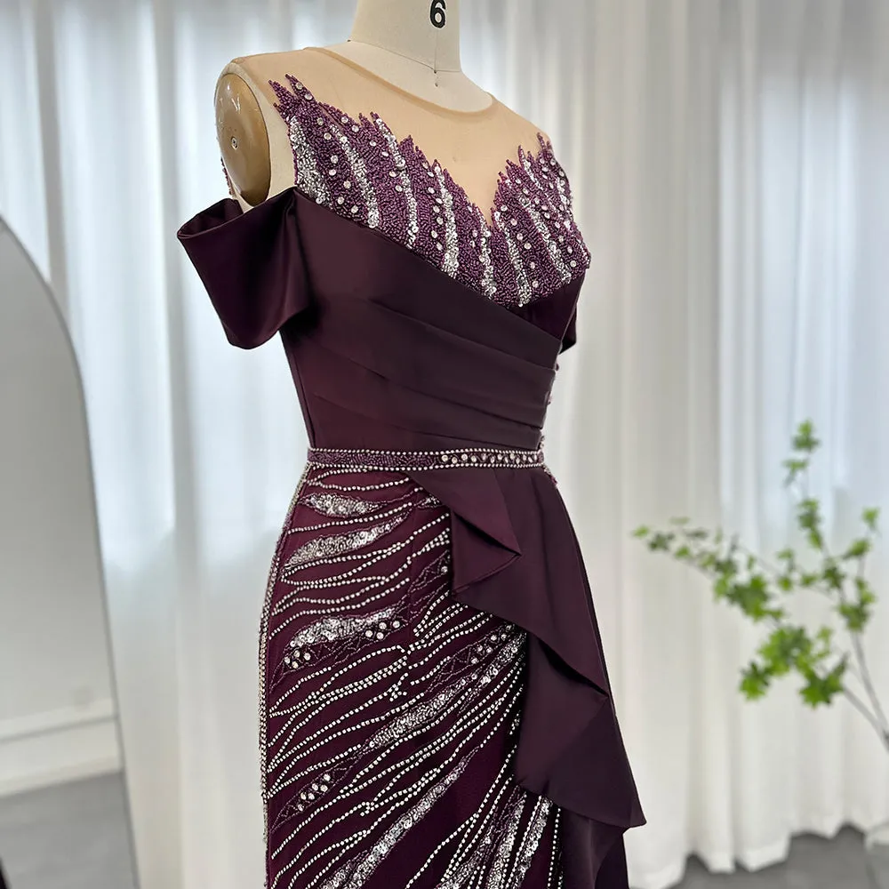 For Sale Burgundy Mermaid Luxury Evening Dress for Women Wedding SS481