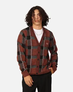 Fred Perry Glitch Tartan Cardigan Whisky Brown