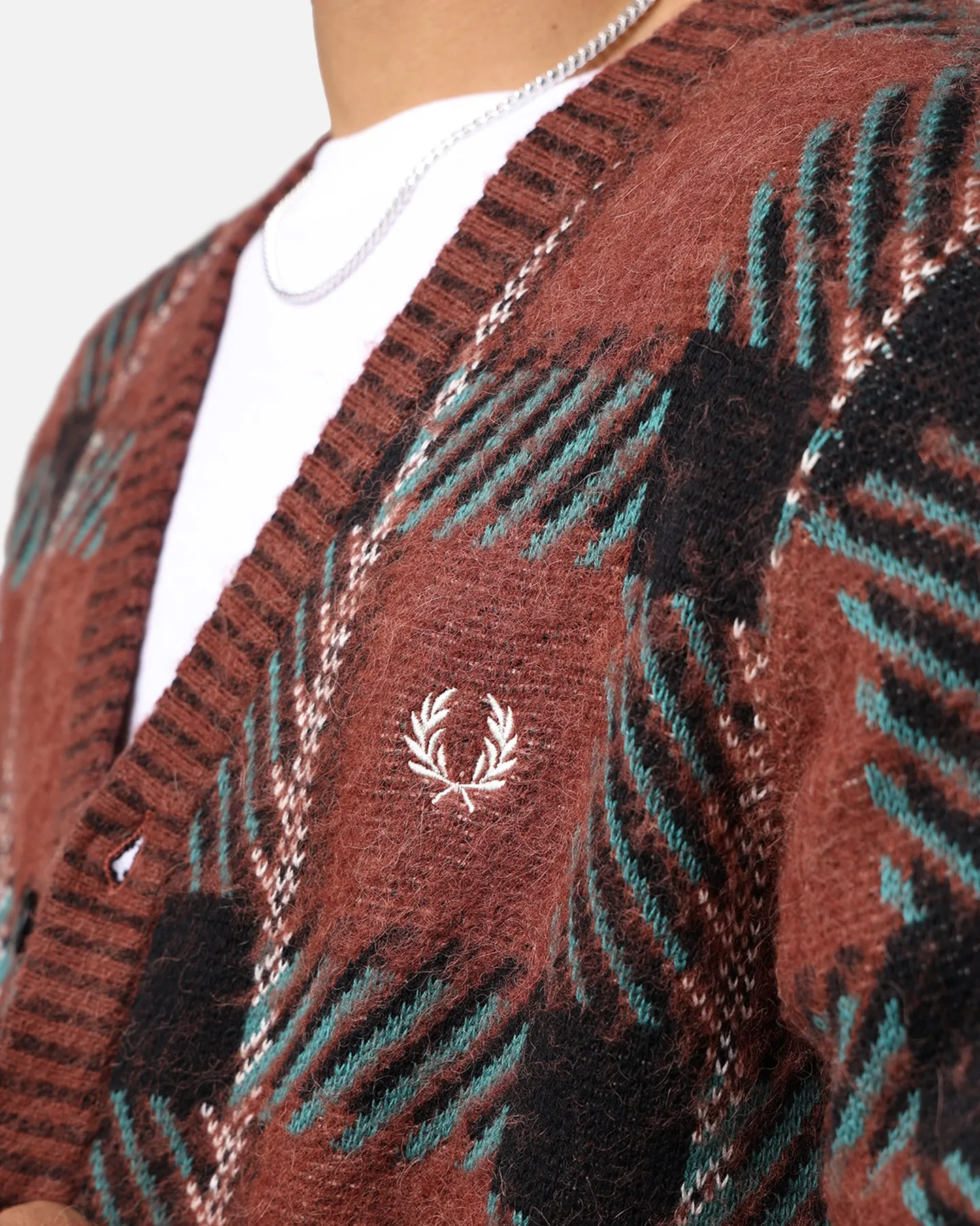Fred Perry Glitch Tartan Cardigan Whisky Brown