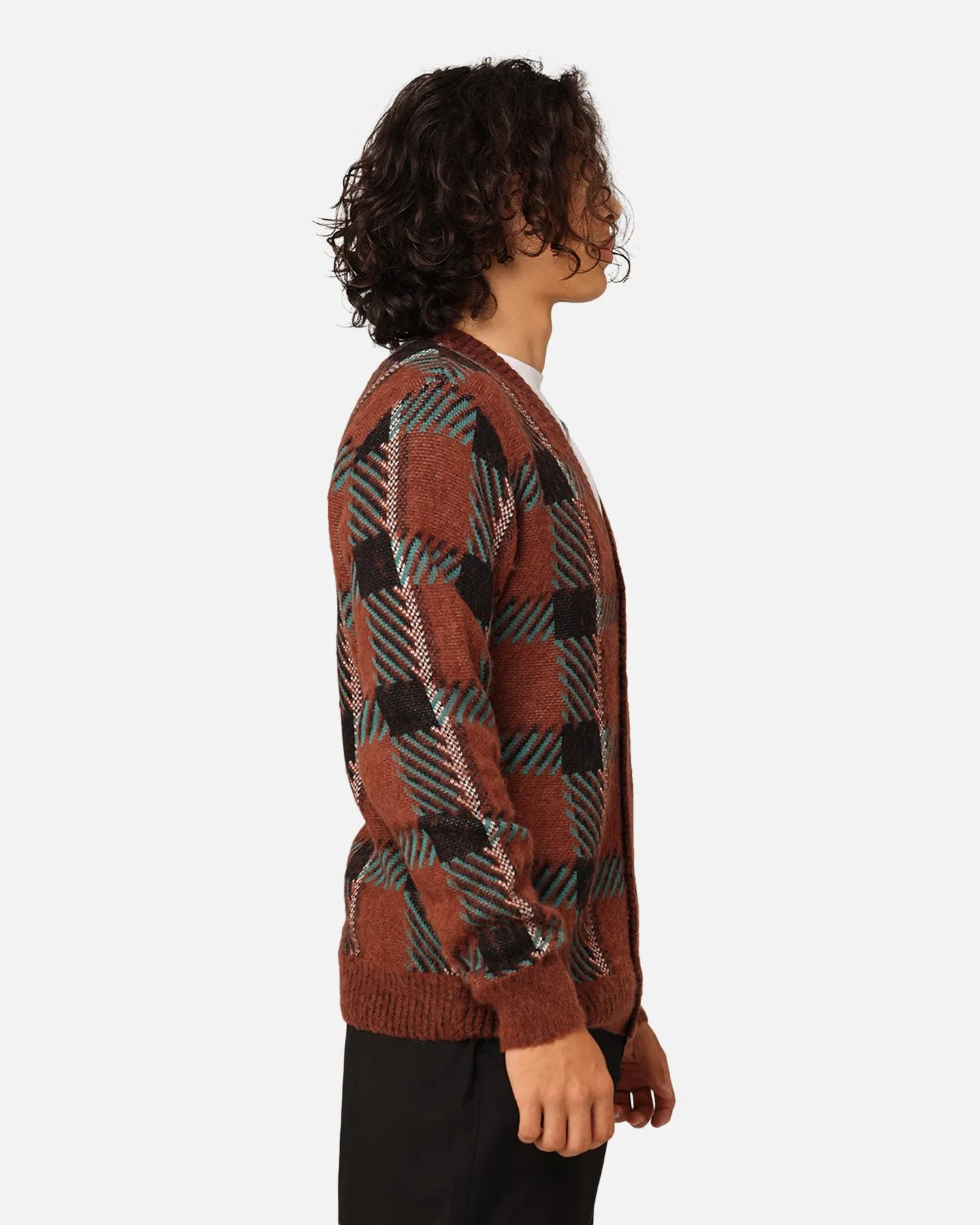 Fred Perry Glitch Tartan Cardigan Whisky Brown