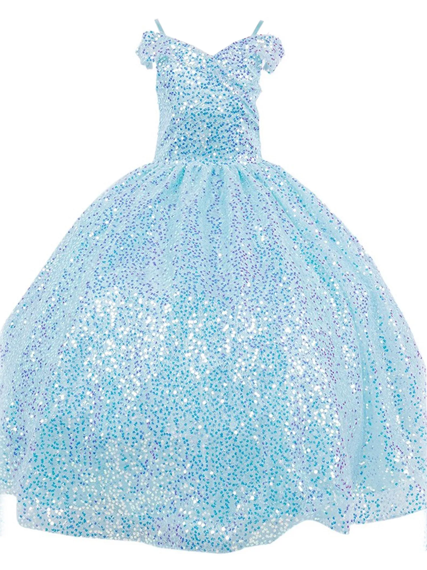 Girls Rainbow Sequin Glitter Tulle Off Shoulder Sweep Train Ball Gown, Size 8