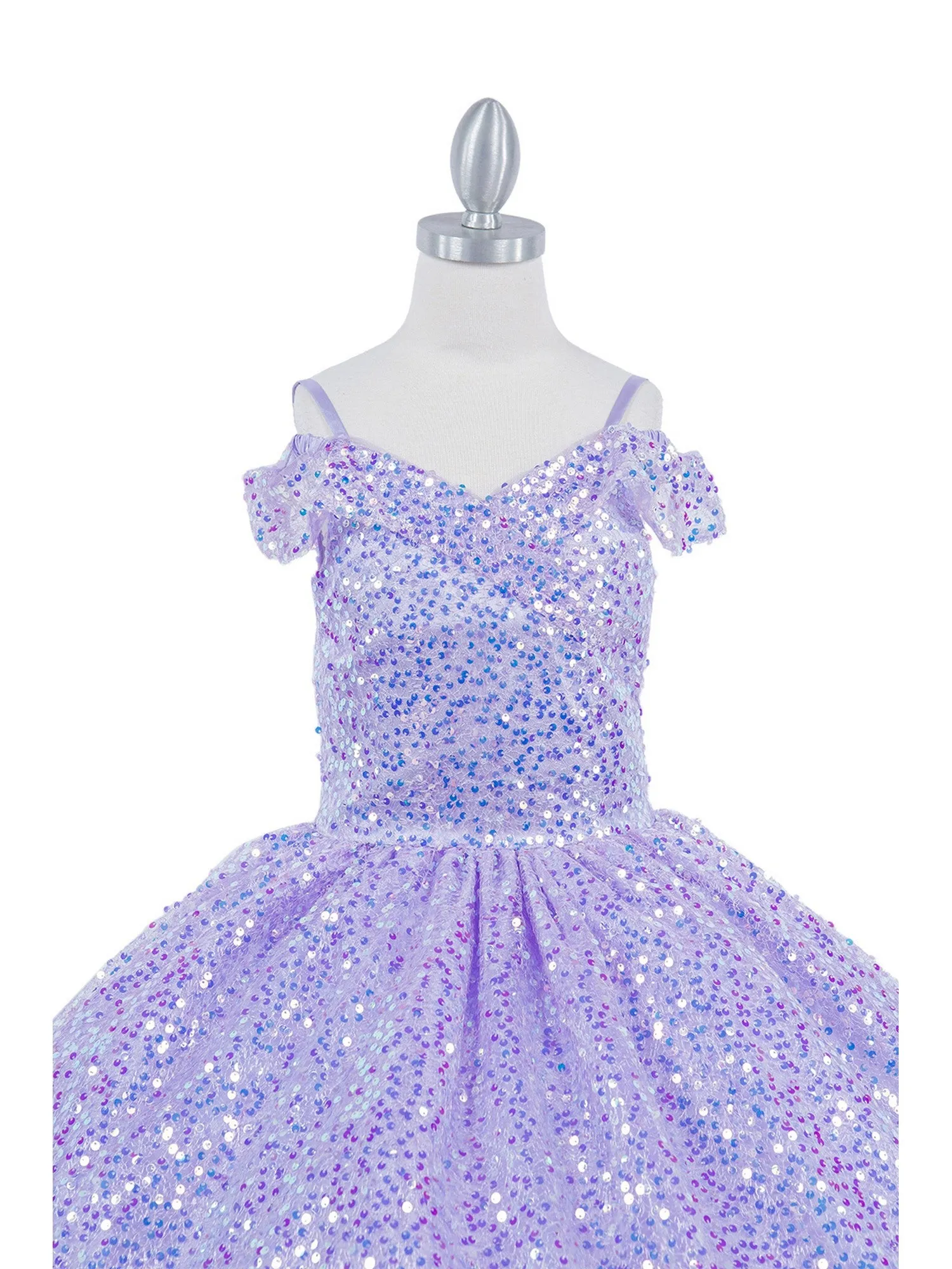 Girls Rainbow Sequin Glitter Tulle Off Shoulder Sweep Train Ball Gown, Size 8