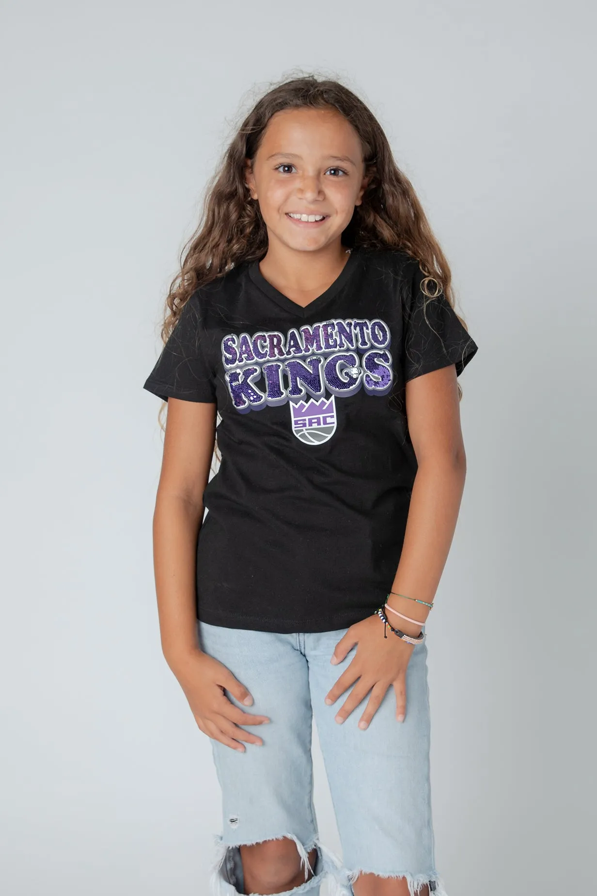 Girls Sequin V-neck Tee