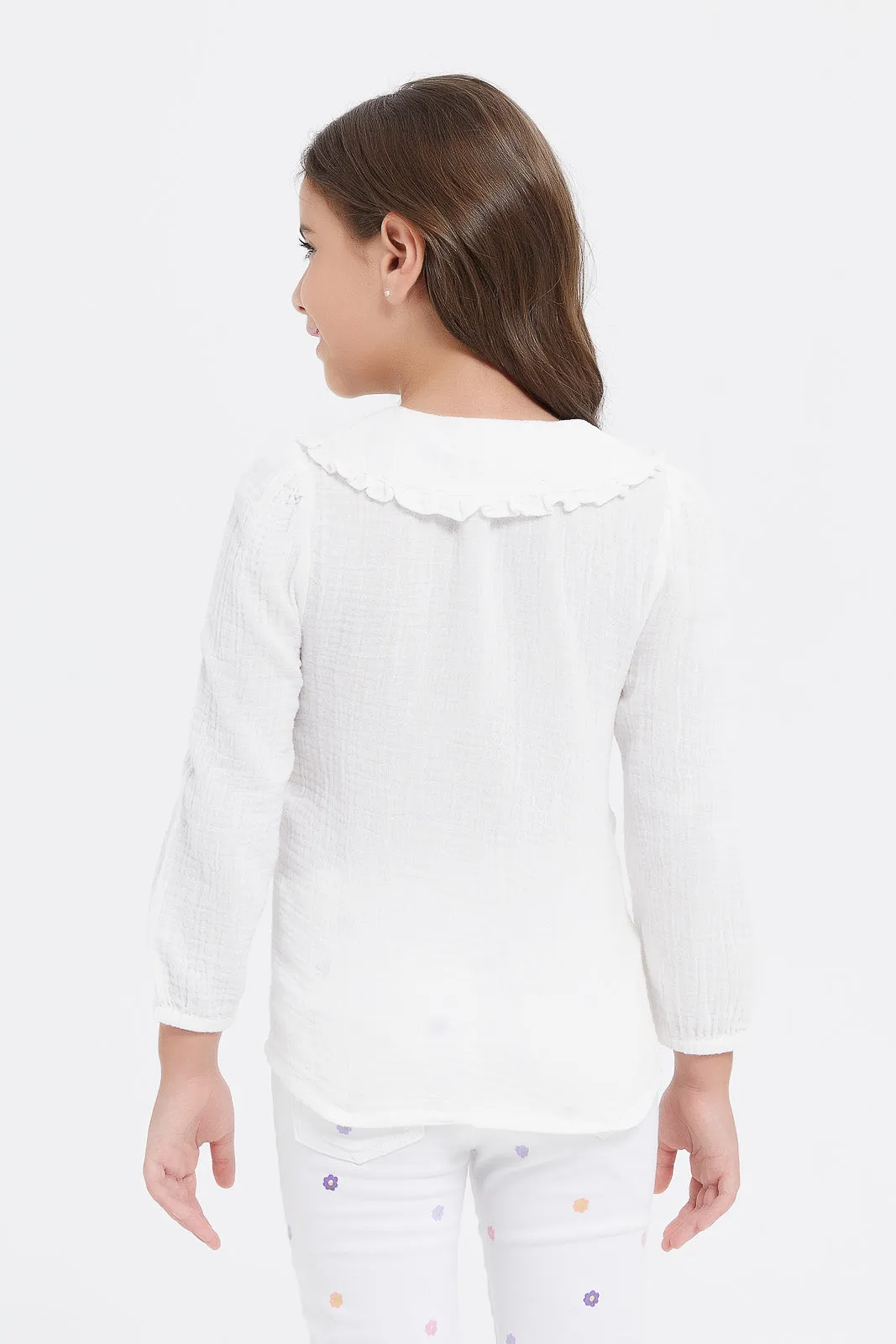 Girls White Peter Pan Blouse