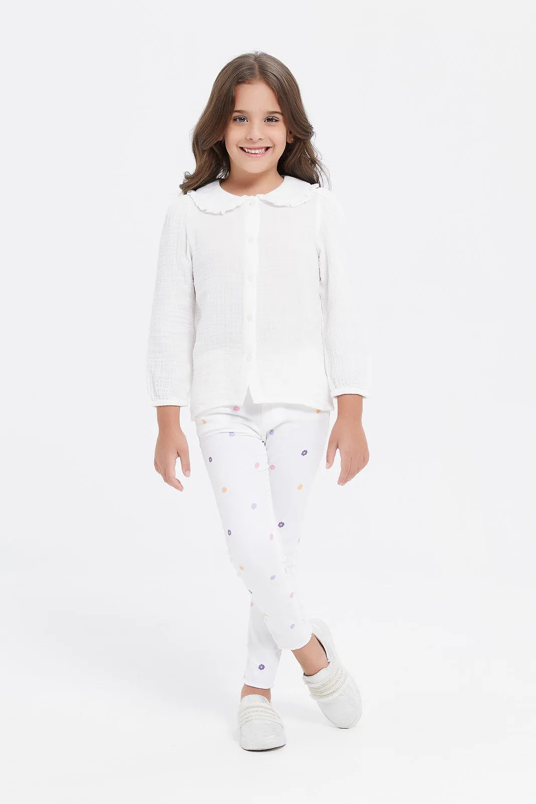 Girls White Peter Pan Blouse