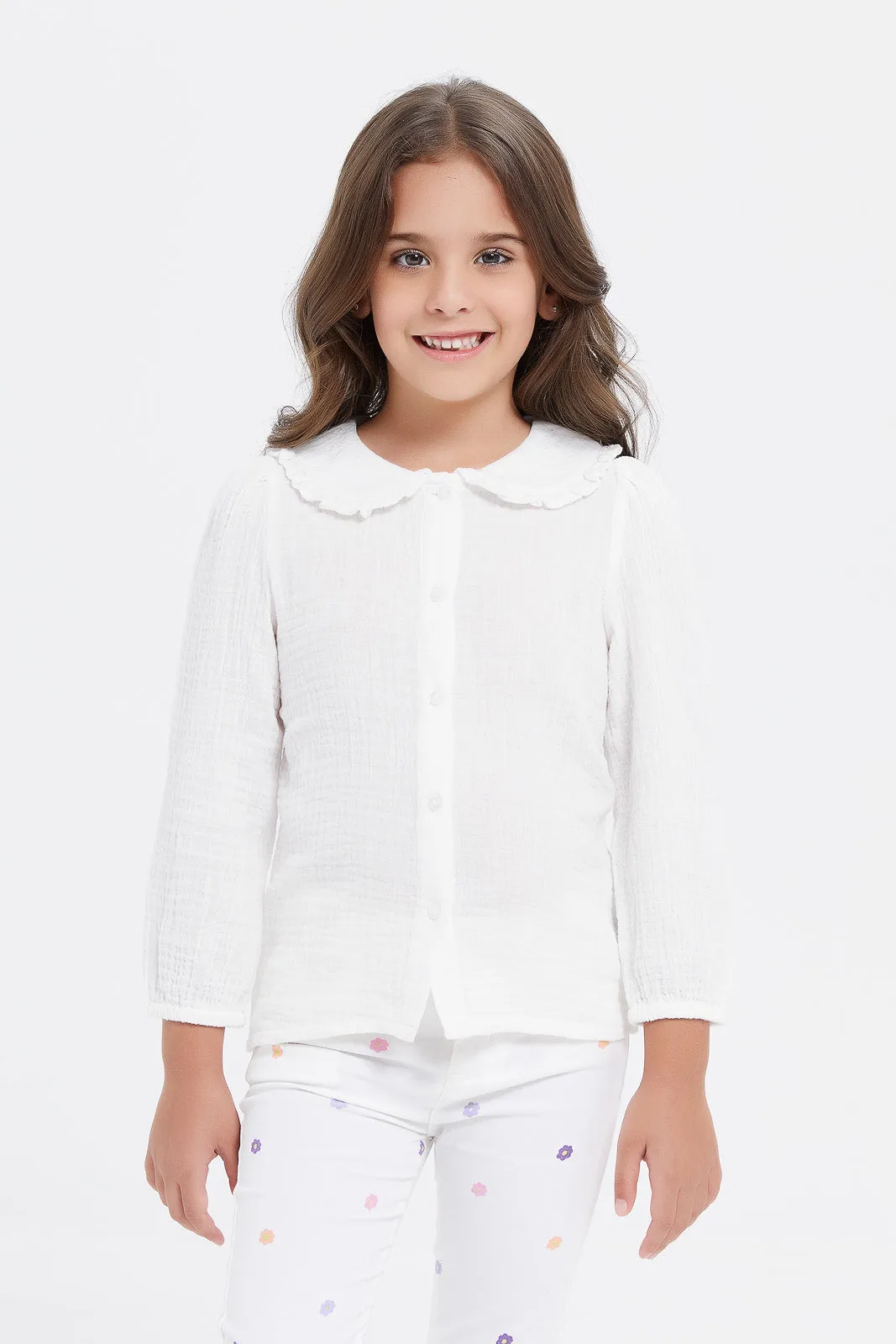Girls White Peter Pan Blouse
