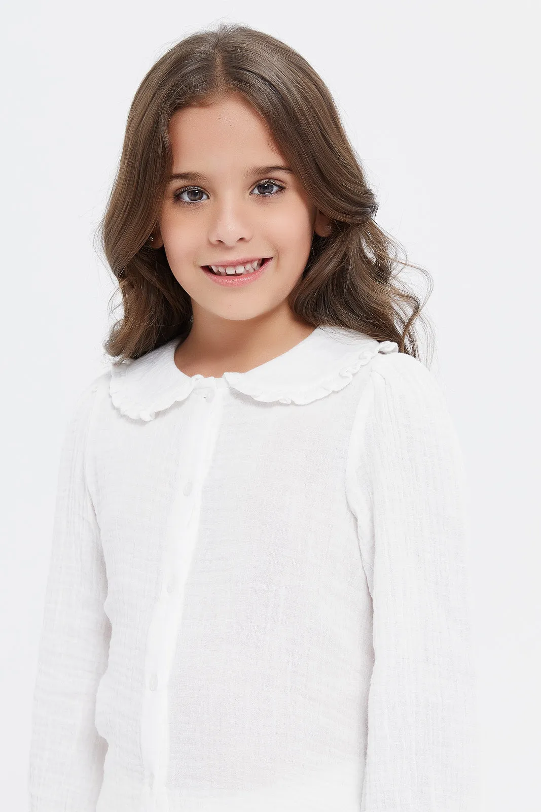 Girls White Peter Pan Blouse