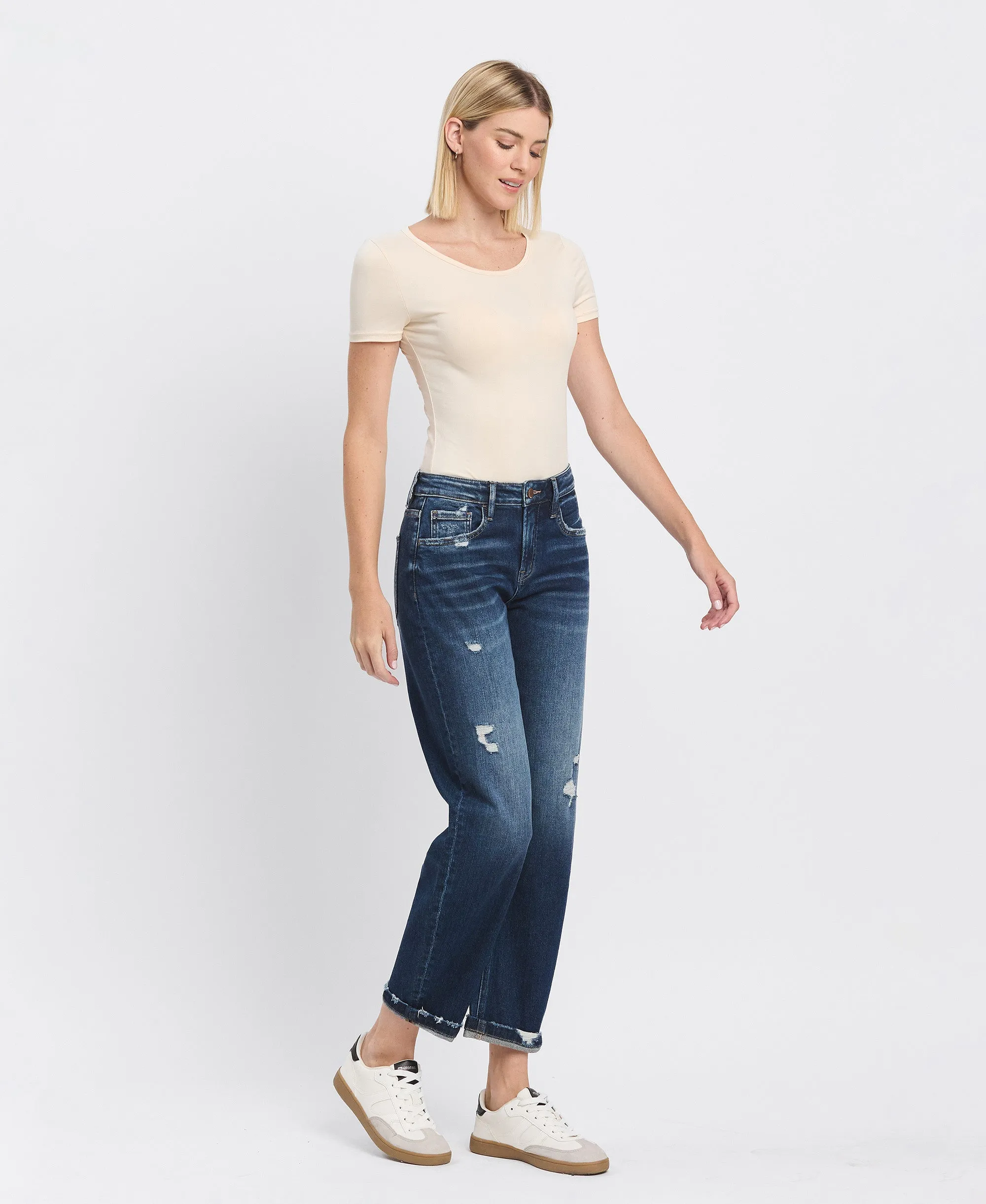 Glaucous - High Rise Cuffed Barrel Jeans