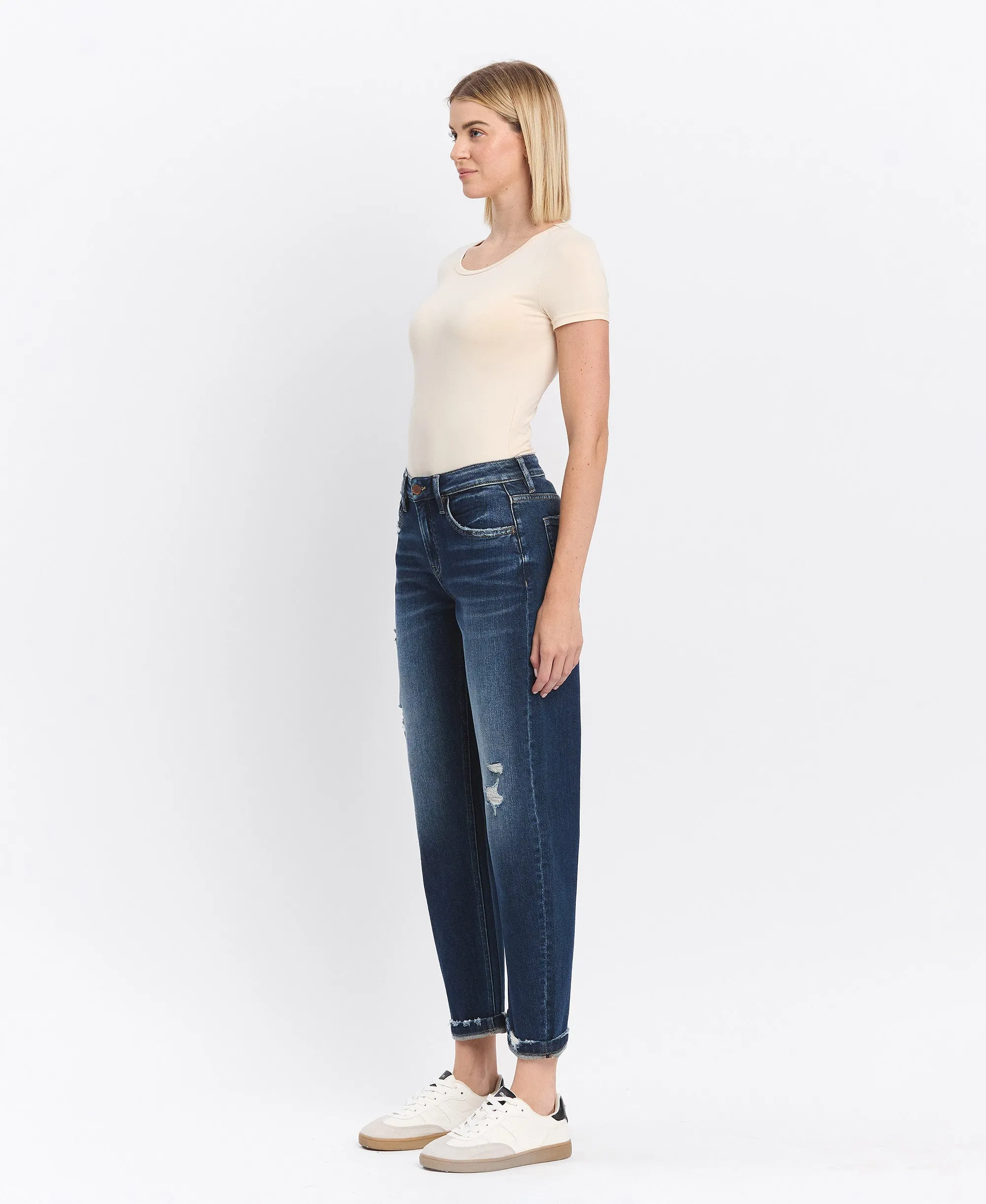 Glaucous - High Rise Cuffed Barrel Jeans