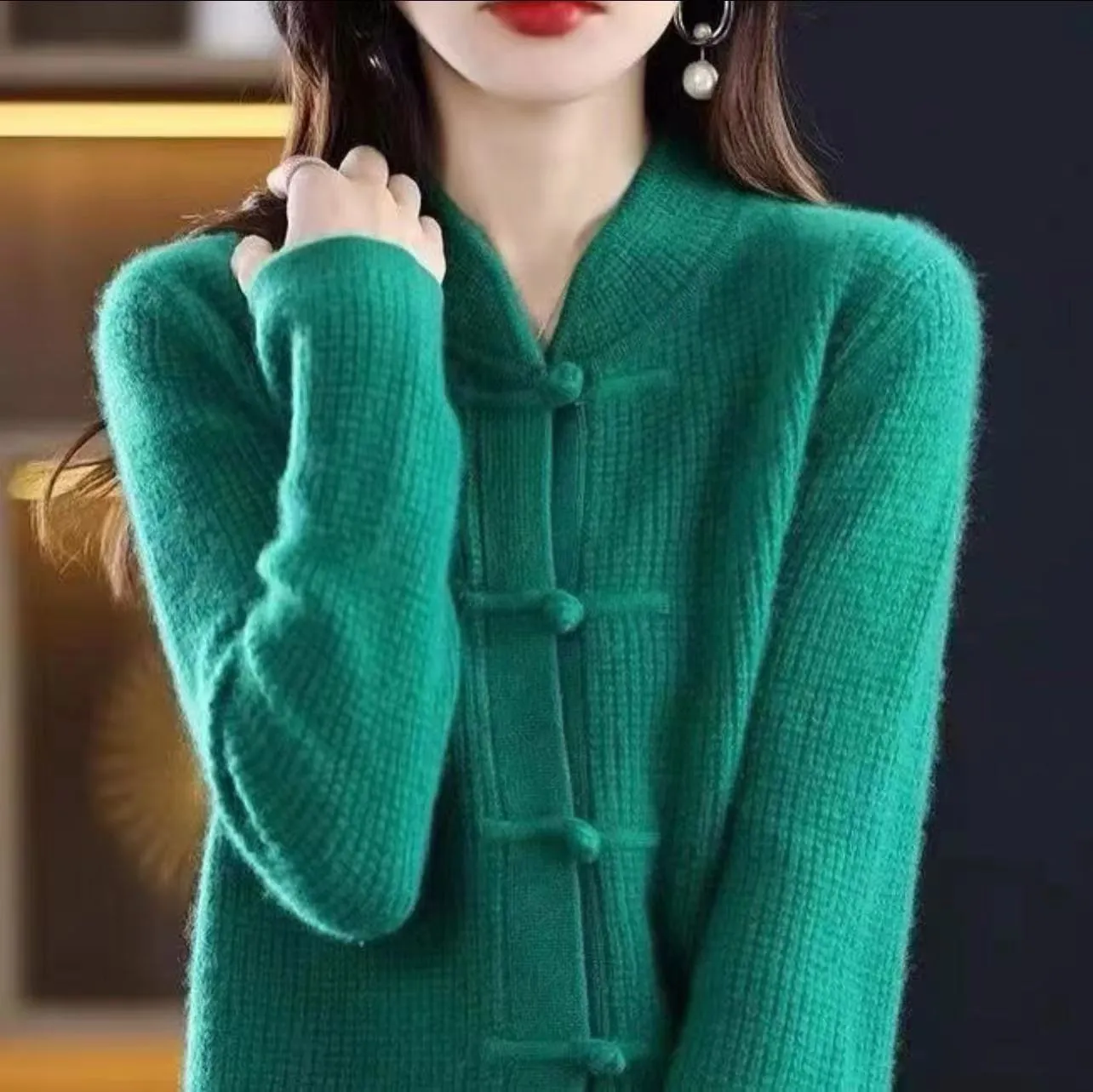 Half Turtleneck Button-up Knitted Sweater Jacket