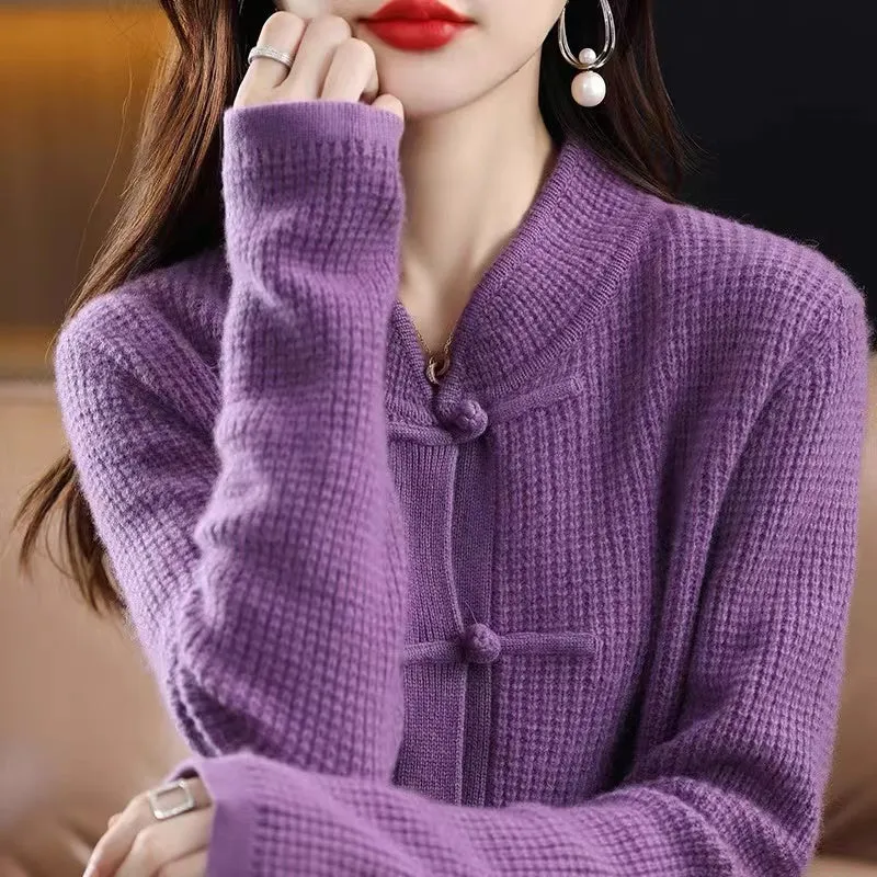Half Turtleneck Button-up Knitted Sweater Jacket