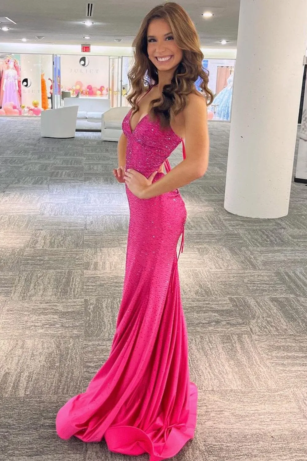 Heat Stone V-Neck Mermaid Gown by Amelia Couture 3018