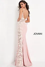 JOVANI 06232 Size 2 Long Fitted Sequin Sheer Corset Floral Prom Dress Sexy Pageant Gown
