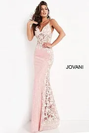 JOVANI 06232 Size 2 Long Fitted Sequin Sheer Corset Floral Prom Dress Sexy Pageant Gown