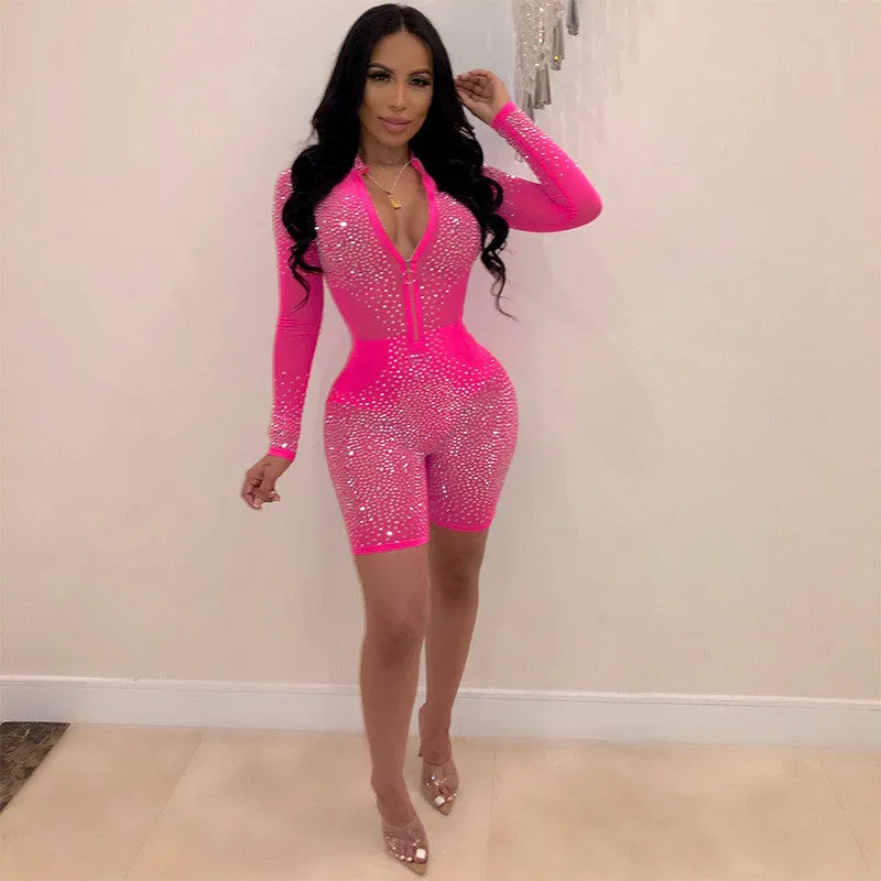 jumpsuit with rhinestone mesh