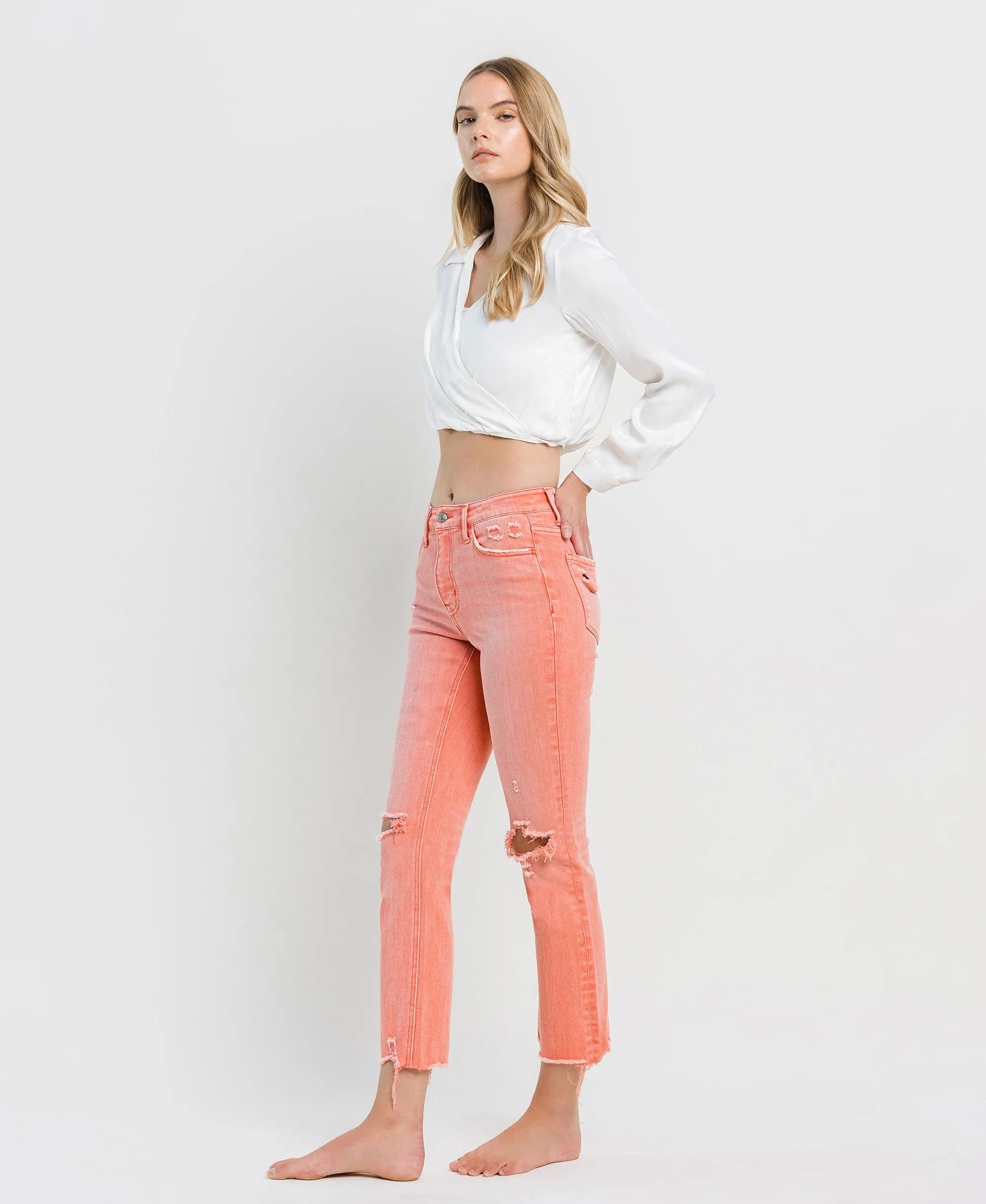 Lantana - High Rise Distressed Hem Crop Slim Straight Jeans