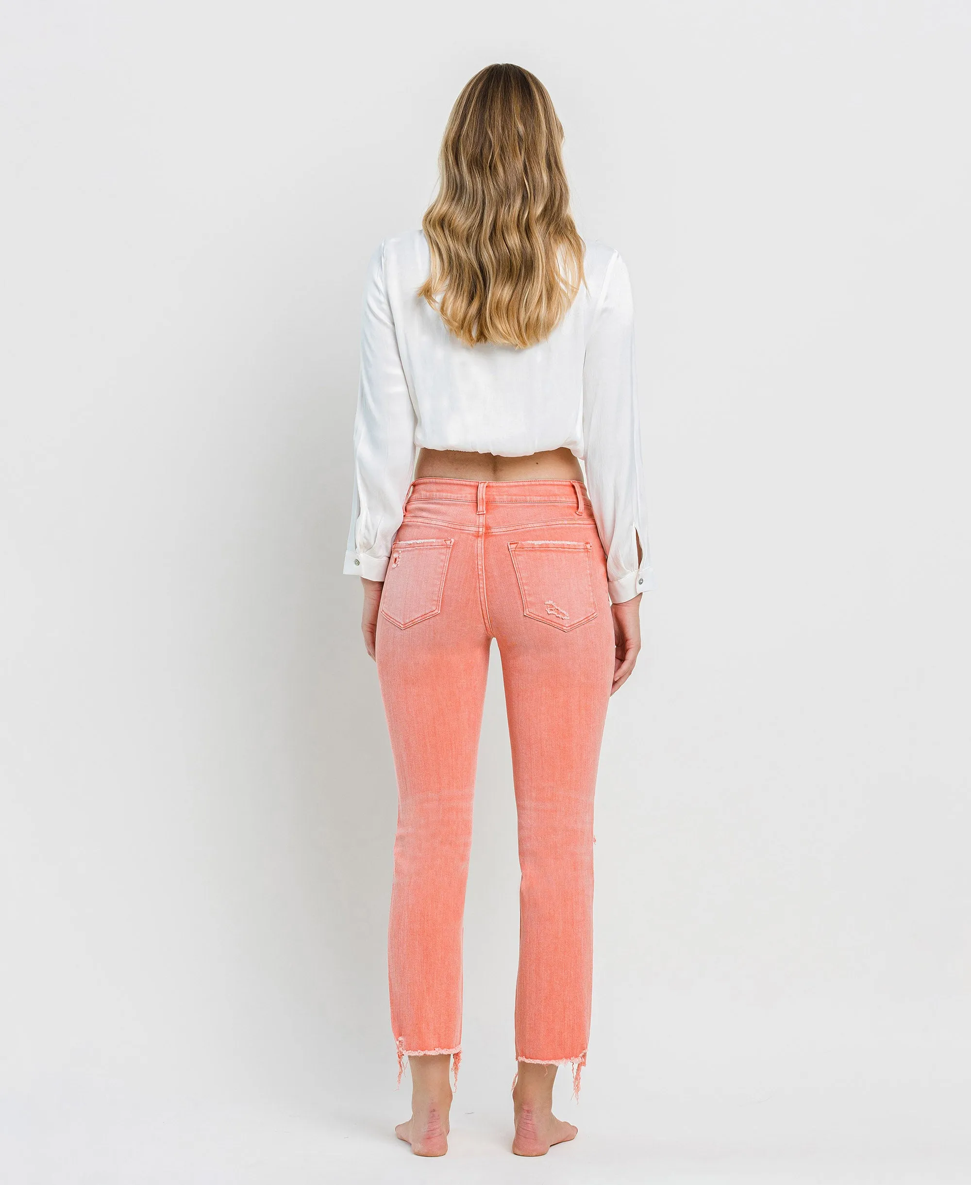 Lantana - High Rise Distressed Hem Crop Slim Straight Jeans