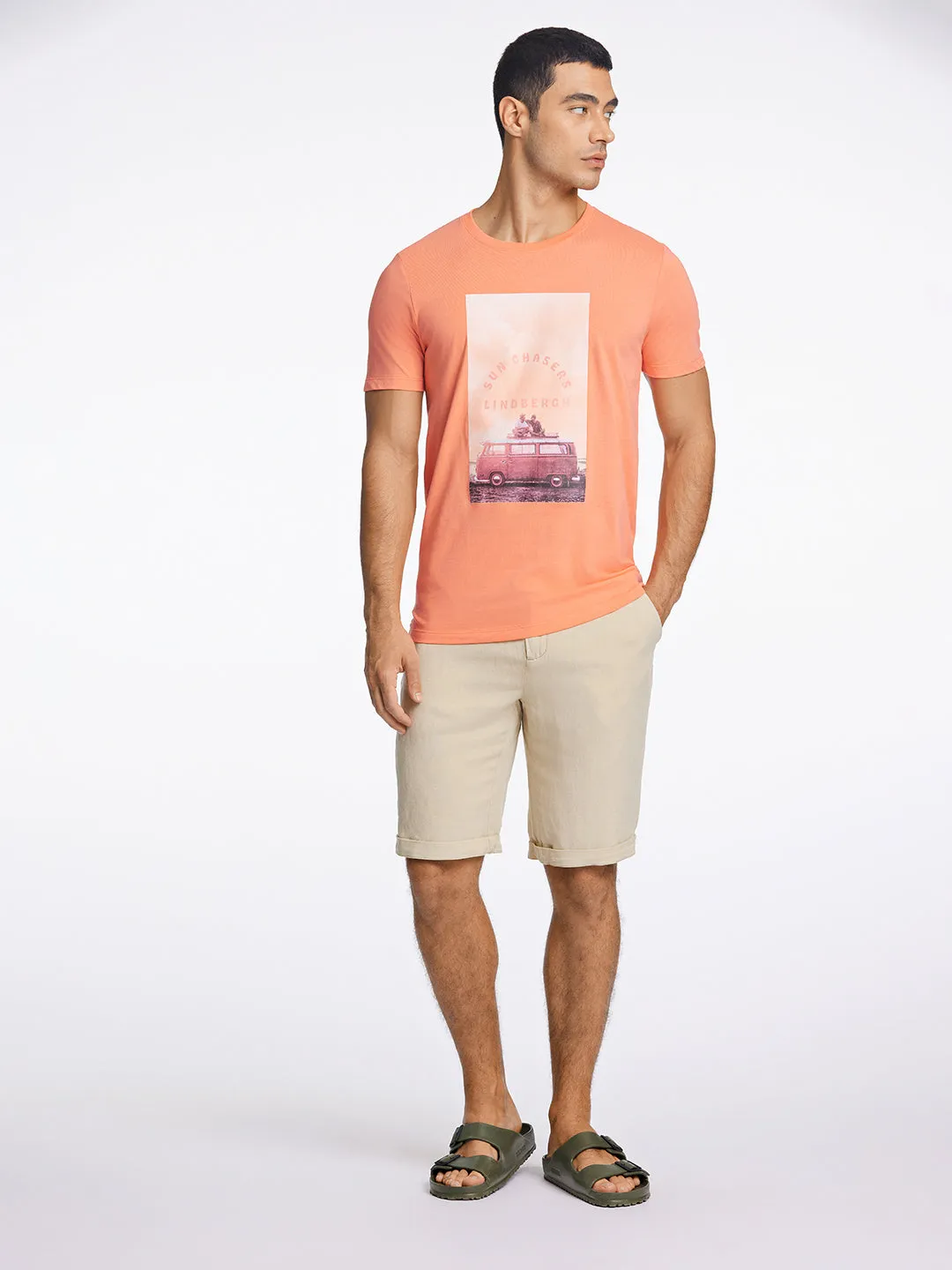 Lindbergh Men Coral Printed Round Neck TShirt