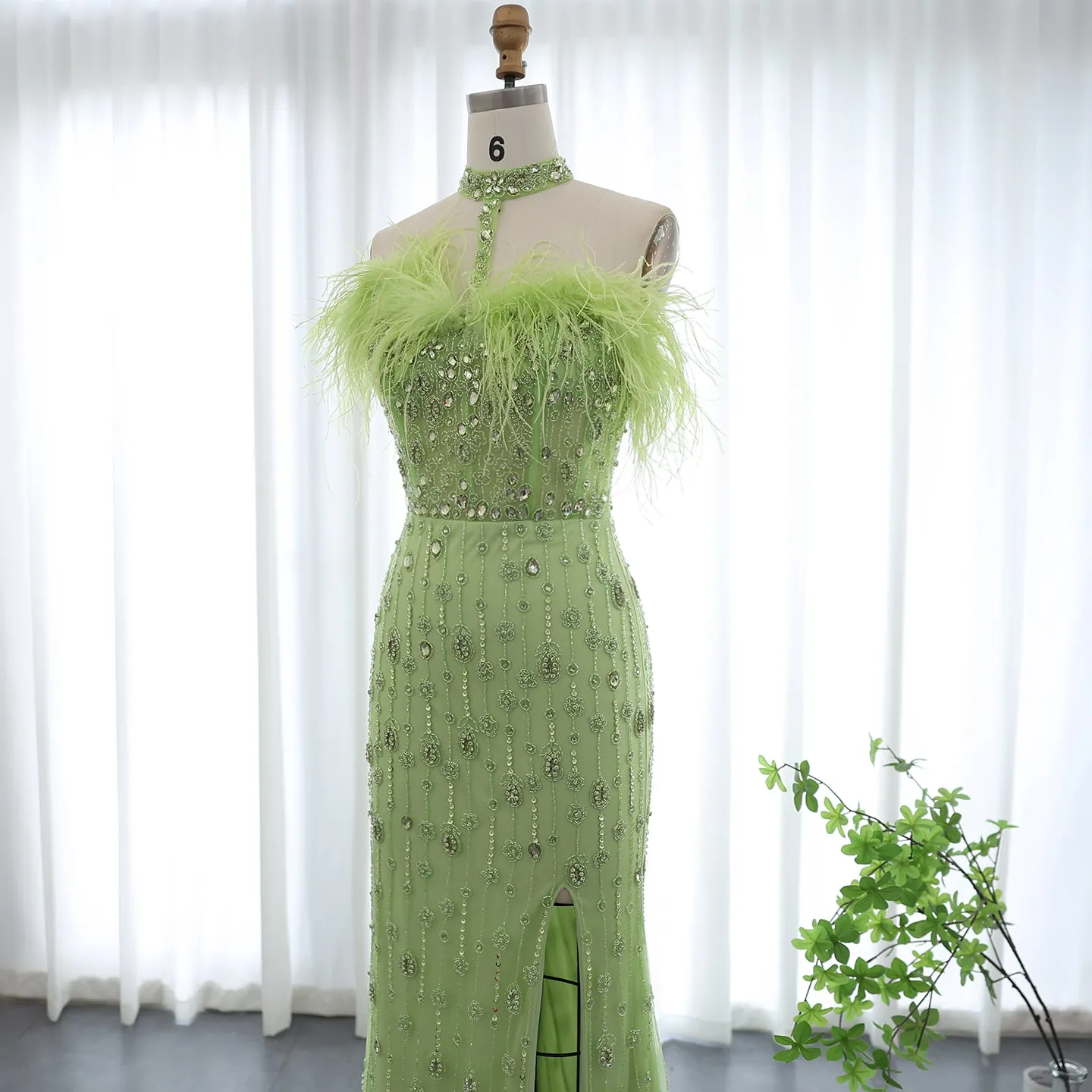 Luxury Feather Halter Mermaid Evening Dress SS176