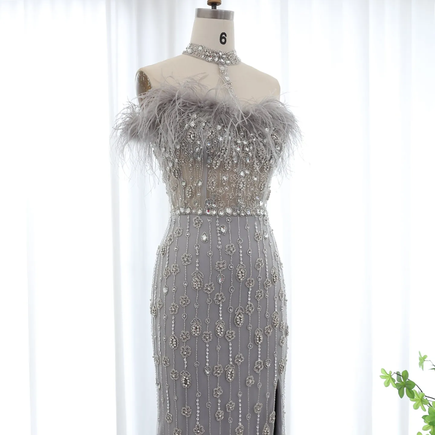 Luxury Feather Halter Mermaid Evening Dress SS176
