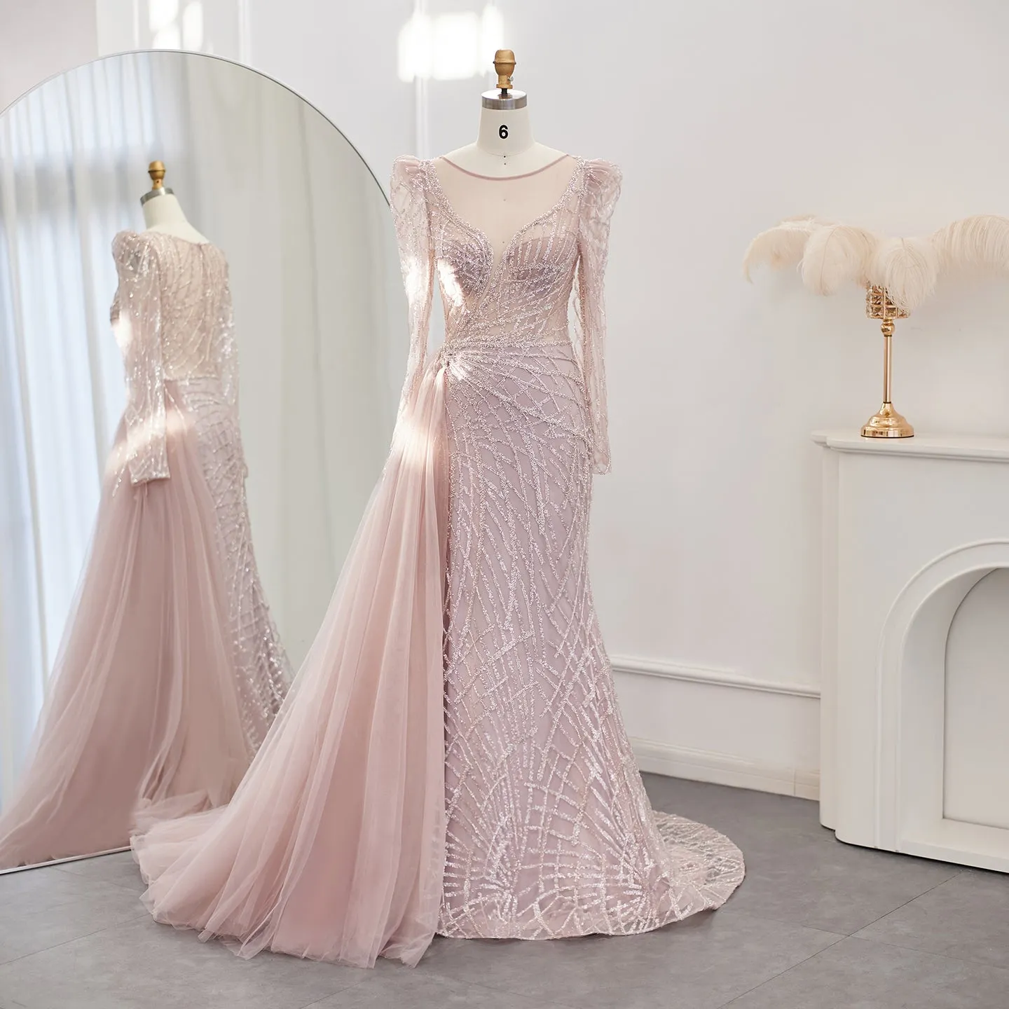 Luxury Gold Mermaid Evening Dresses with Overskirt SS048