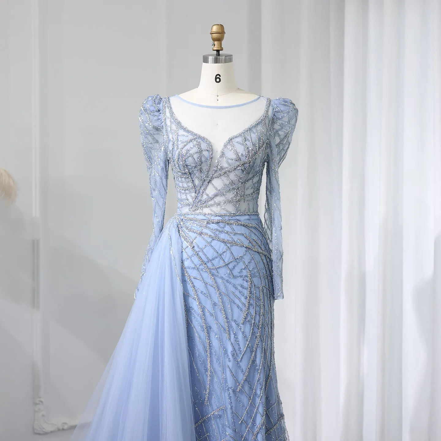 Luxury Gold Mermaid Evening Dresses with Overskirt SS048
