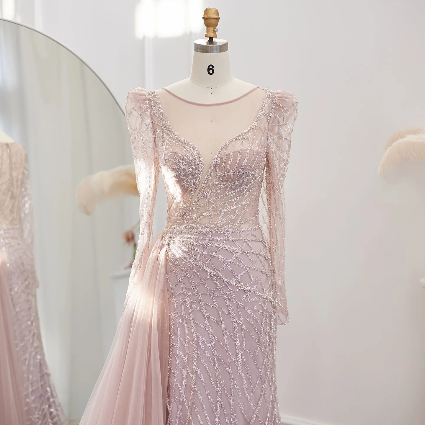 Luxury Gold Mermaid Evening Dresses with Overskirt SS048