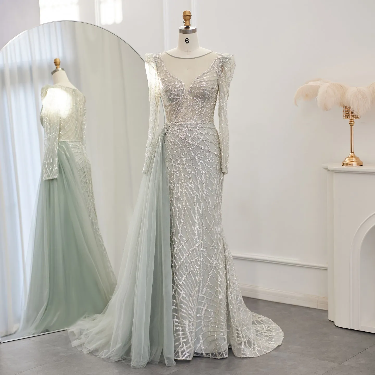 Luxury Gold Mermaid Evening Dresses with Overskirt SS048