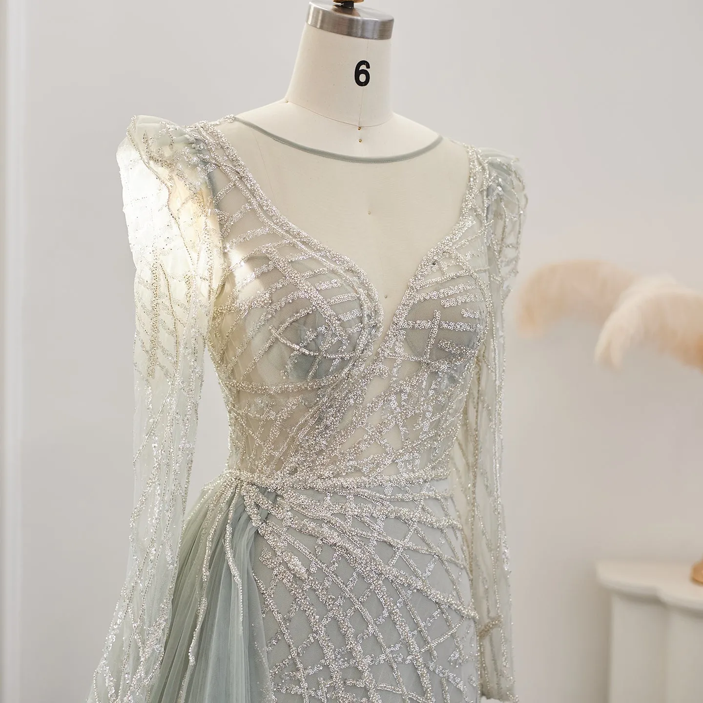 Luxury Gold Mermaid Evening Dresses with Overskirt SS048