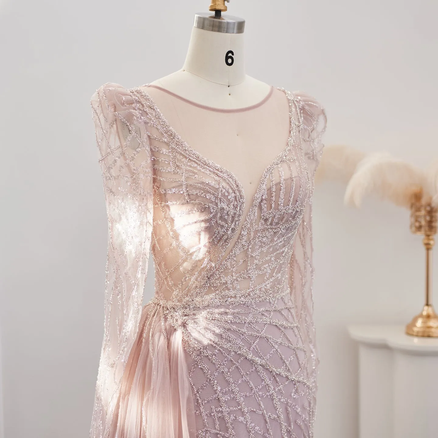 Luxury Gold Mermaid Evening Dresses with Overskirt SS048