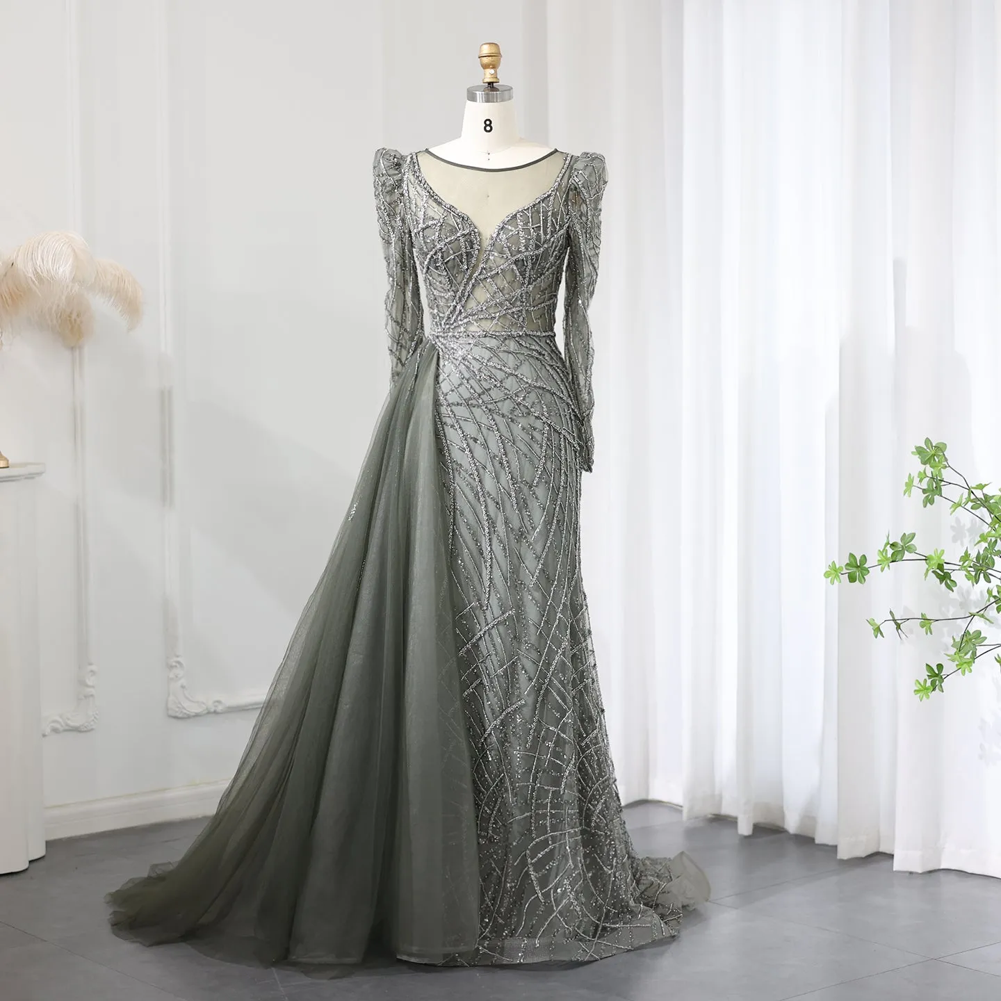 Luxury Gold Mermaid Evening Dresses with Overskirt SS048