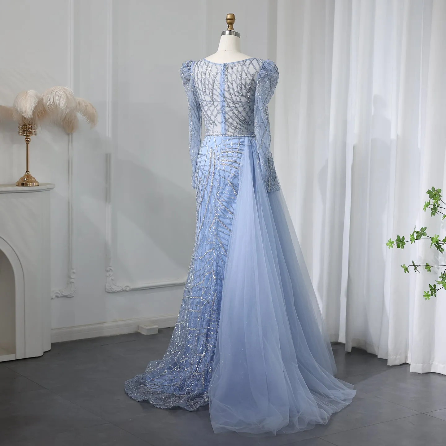 Luxury Gold Mermaid Evening Dresses with Overskirt SS048