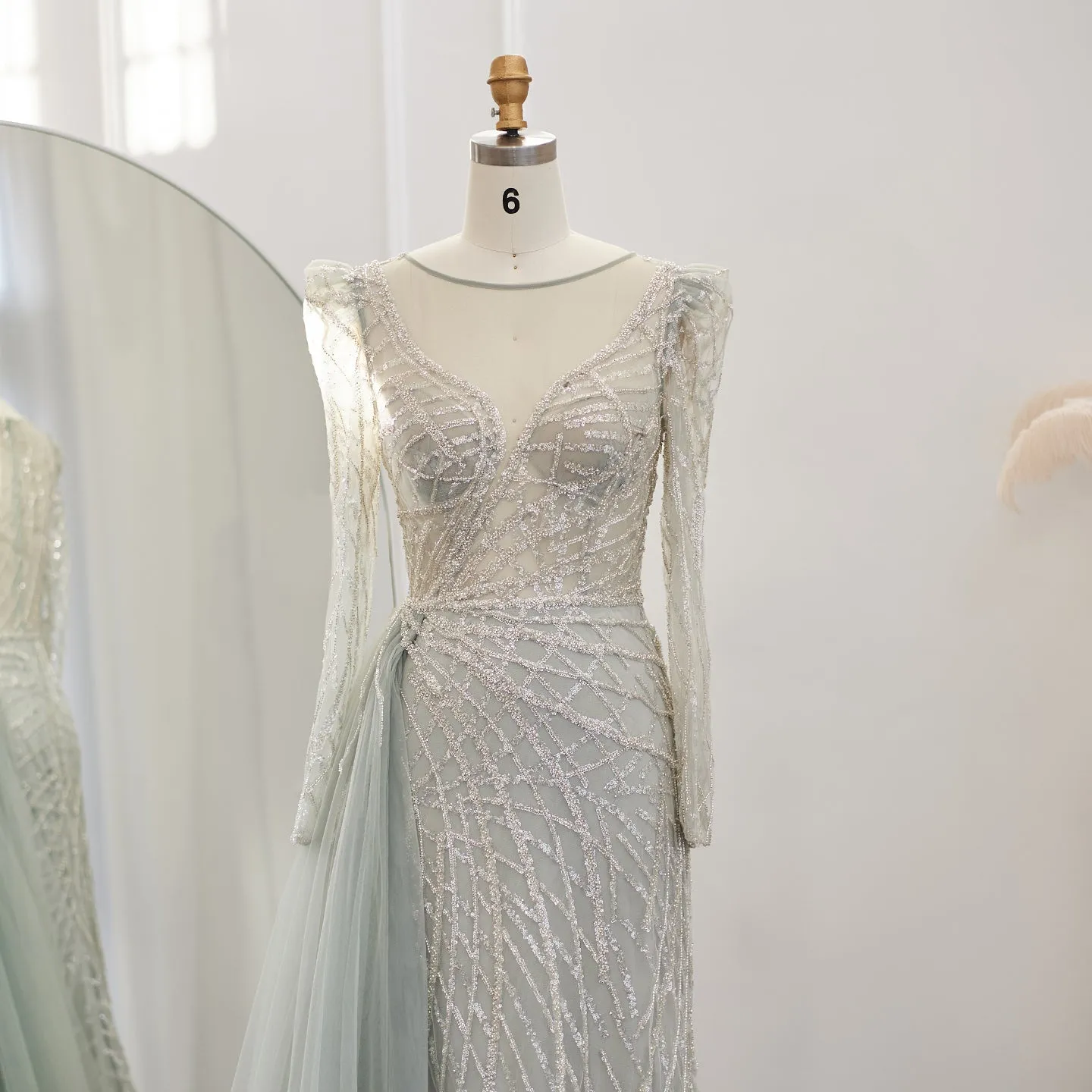 Luxury Gold Mermaid Evening Dresses with Overskirt SS048