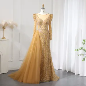 Luxury Gold Mermaid Evening Dresses with Overskirt SS048