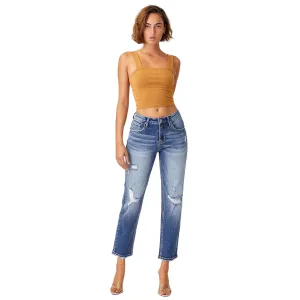 Mid Rise Distressed Boyfriend Jeans