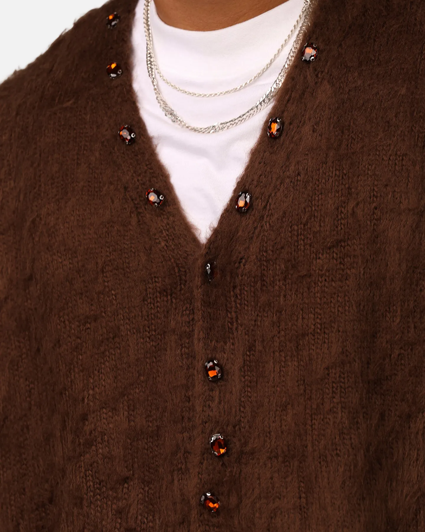 MNML Sky Jewelled Cardigan Sweater Brown